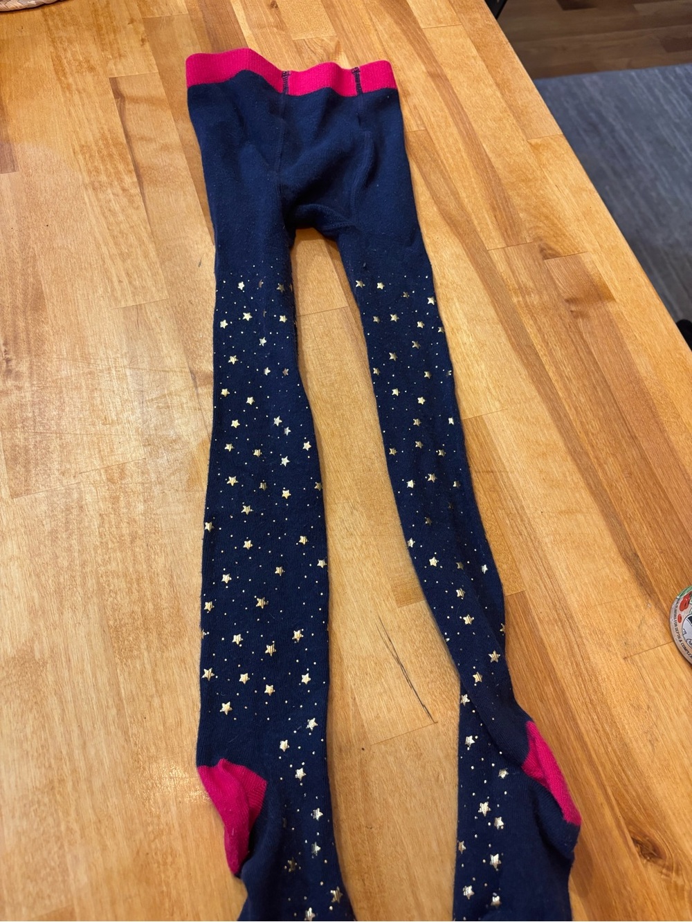 Mini Boden Navy Tights with Gold Stars and Pink Trim- size 5/6